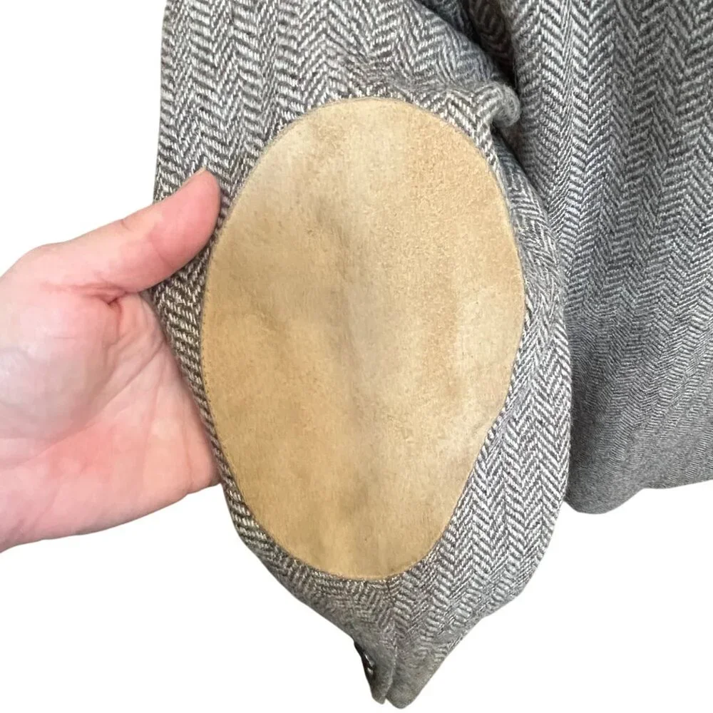 Stafford Mens 46R Herringbone Wool Blazer Jacket With‎ Elbow Patches Brown